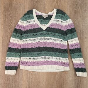 LOFT Multicolor Striped V-Neck Sweater
